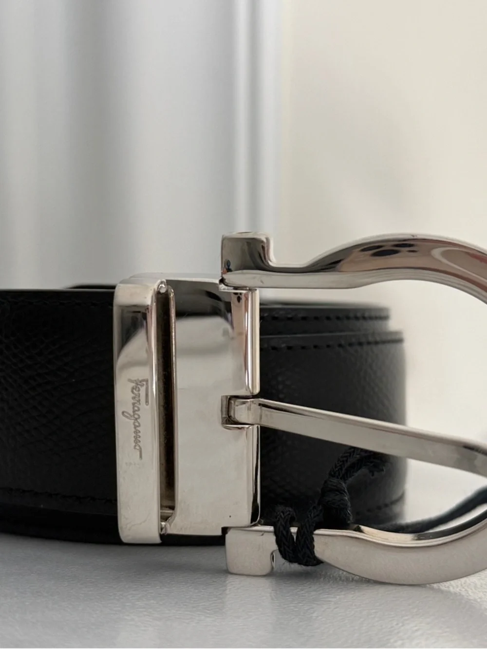Salvatore Ferragamo Black Leather Belt with Silver Gancini Buckle